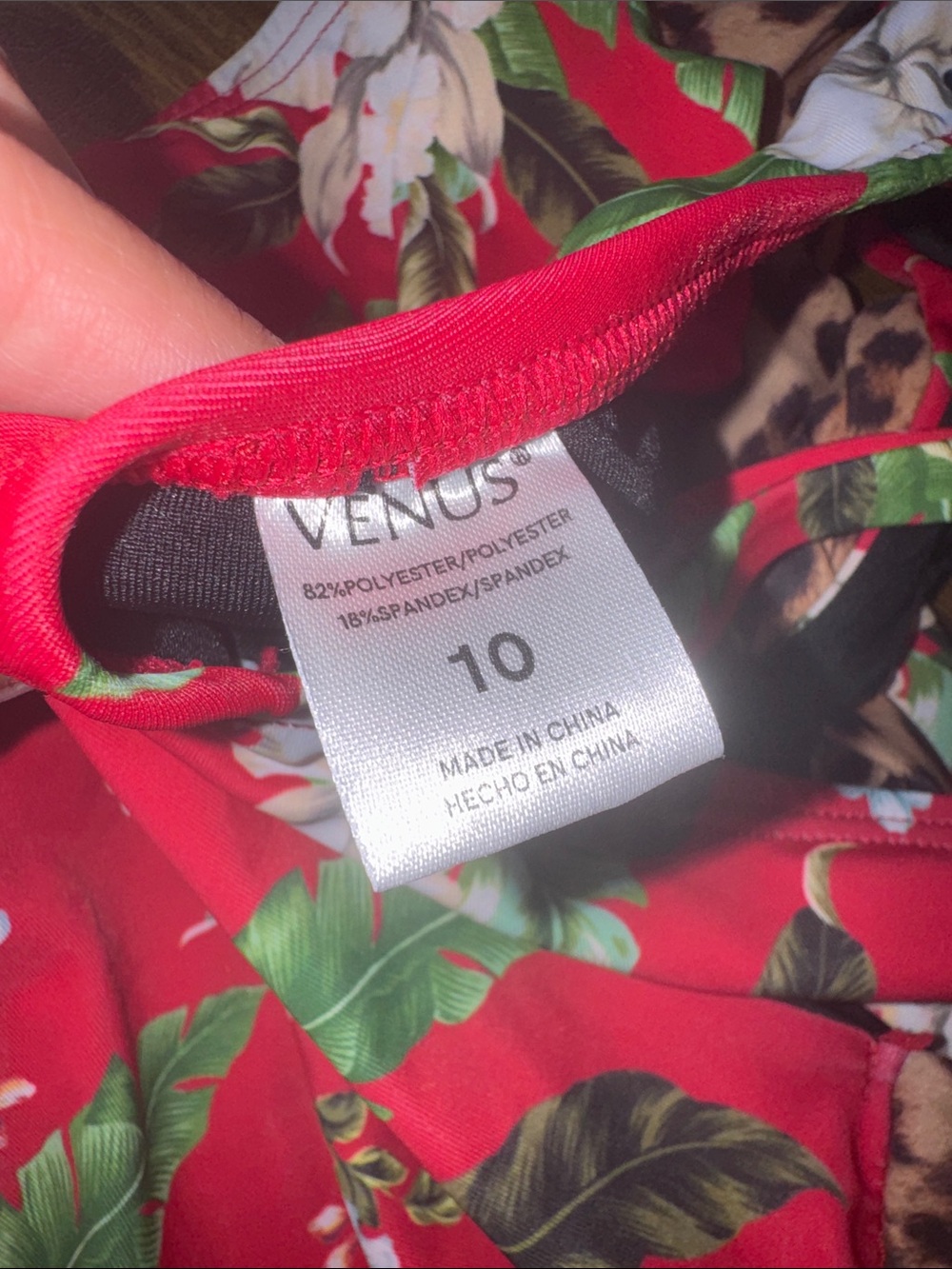 VENUS Red Floral One-Piece with Leopard Trim - Picture 4 of 4